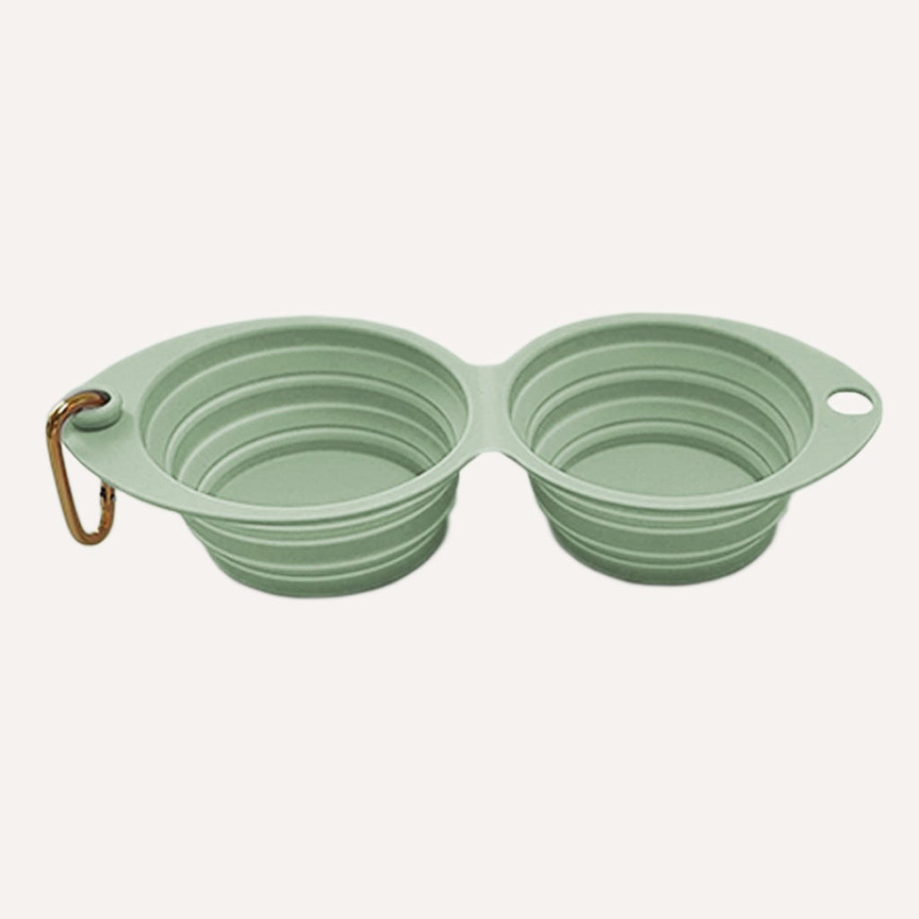 Travel-Collapsible-Double-Pet-Bowl-with-Clip-green